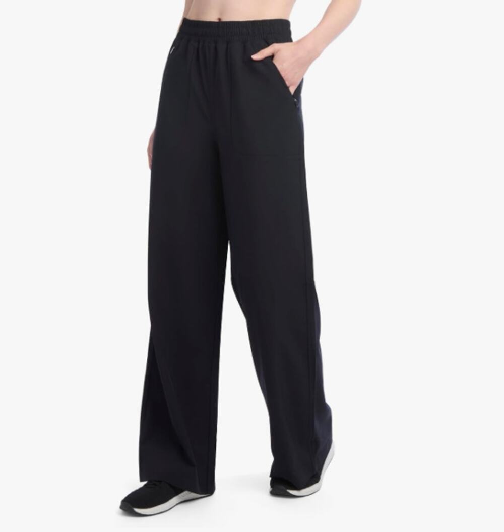 Jockey NEW Black Stretch Woven Wide-Leg Pull-On Pants Zip Pockets Women's Large